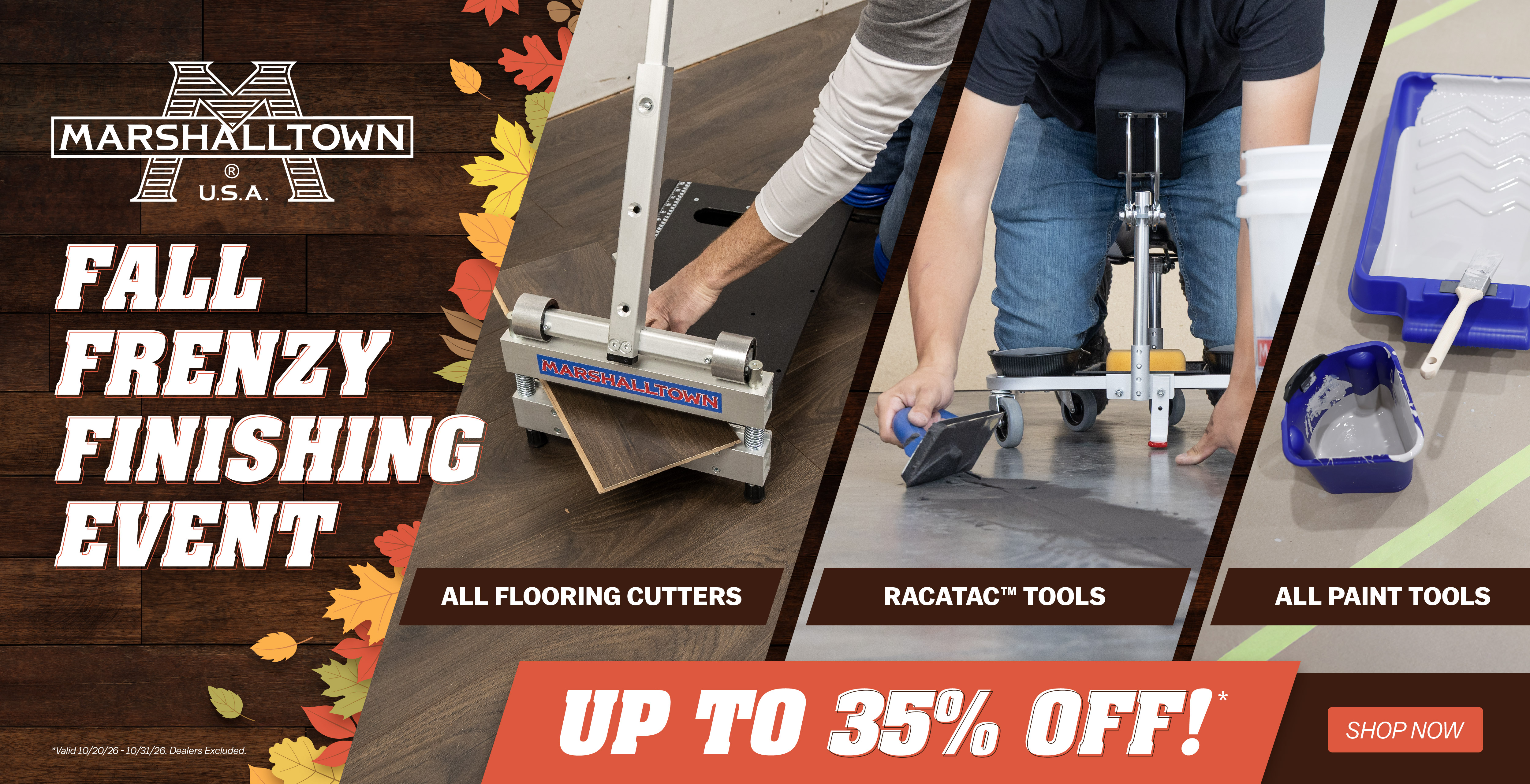 Up to 35% OFF flooring cutters RACATAC and paint tools for Fall Frenzy Finishing Event at MARSHALLTOWN